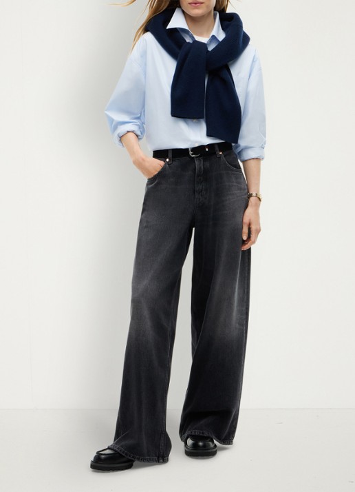 Tommy Hilfiger Charlie mid waist wide leg jeans met gekleurde wassing  - voorkant 6 zwart