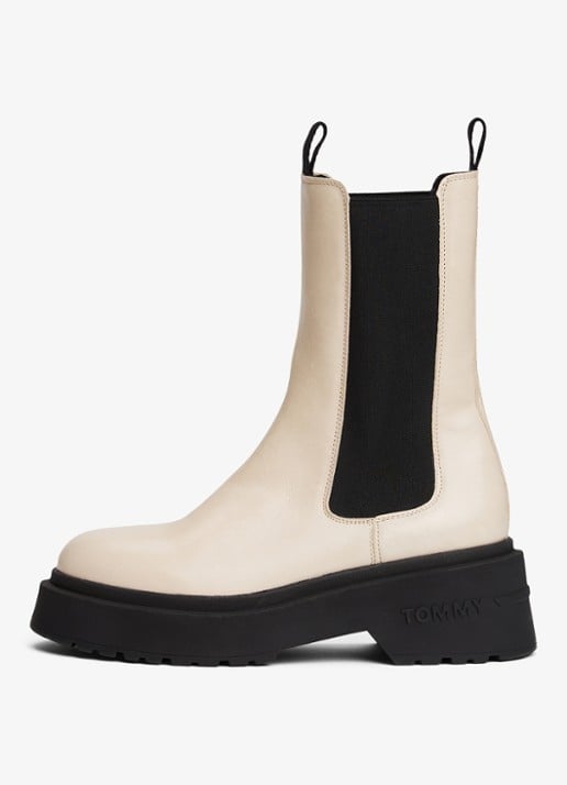 Tommy Hilfiger Chelsea boot van leer - voorkant gebroken wit