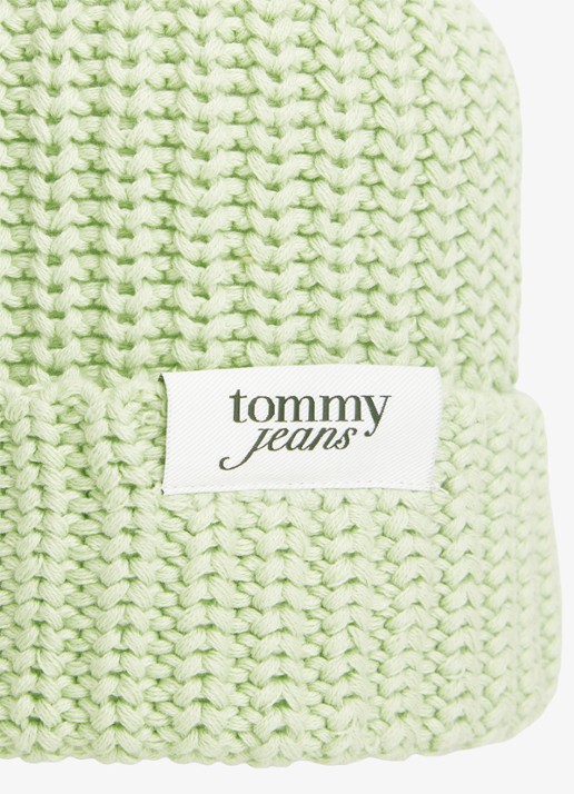 Tommy Hilfiger Chunky Rib-Knit Logo Beanie - detail lindegroen