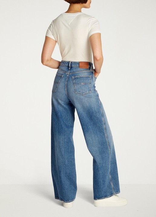 Tommy Hilfiger Claire high waist wide leg jeans met steekzakken - achterkant indigo