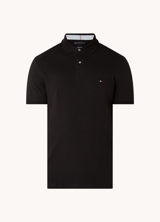 Tommy Hilfiger Core regular fit polo van piqué katoen met logoborduring - voorkant black-bds / zwart