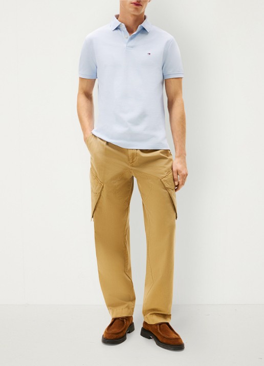 Tommy Hilfiger Core regular fit polo van piqué katoen met logoborduring - voorkant 2 sky blue-c1o / lichtblauw