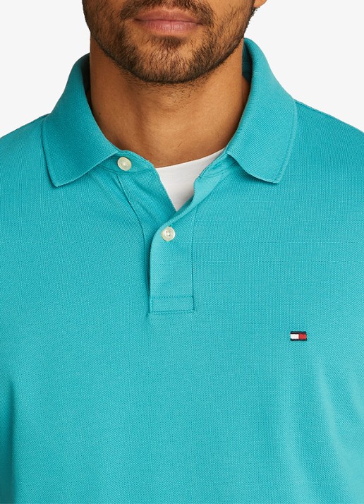 Tommy Hilfiger Core regular fit polo van piqué katoen met logoborduring - detail 5 hazy teal-m0c / blauw