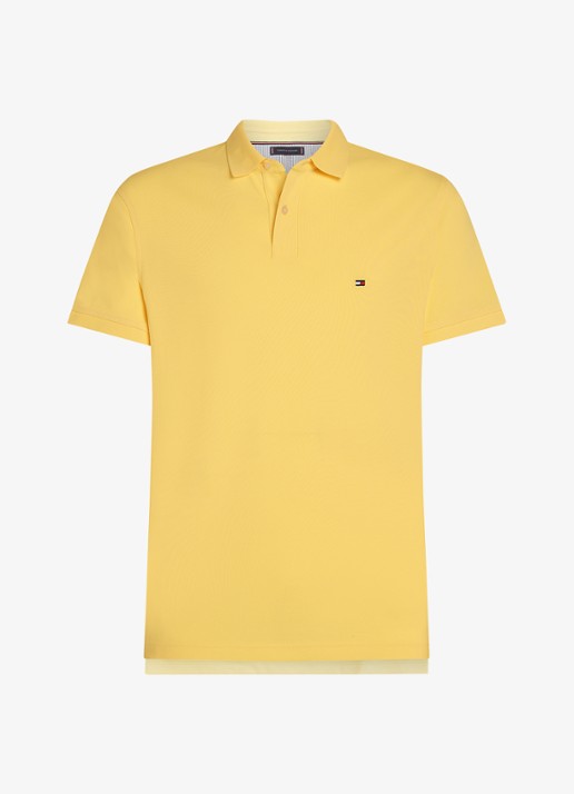 Tommy Hilfiger Core regular fit polo van piqué katoen met logoborduring - voorkant 4 citronella / geel