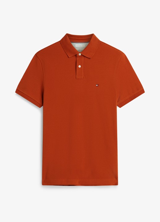 Tommy Hilfiger Core regular fit polo van piqué katoen met logoborduring - voorkant 2 rusty ochre-s0f / oranje