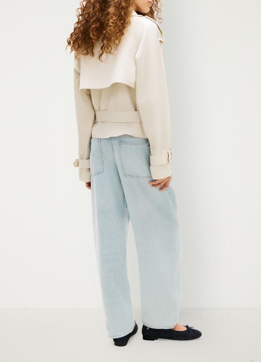 Tommy Hilfiger Cropped double-breasted trenchcoat van katoen - achterkant beige