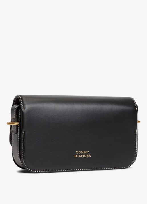 Tommy Hilfiger Crossbodytas van leer met logo - achterkant zwart