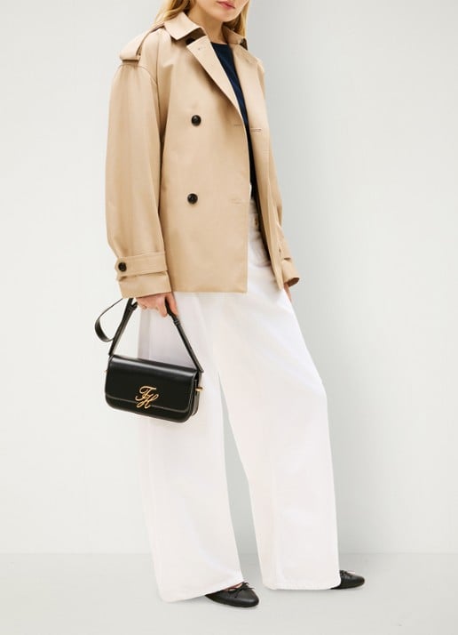 Tommy Hilfiger Crossbodytas van leer met logo - voorkant 3 zwart