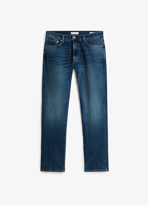Tommy Hilfiger Denton slim-straight fit jeans met medium wassing - voorkant 8 indigo
