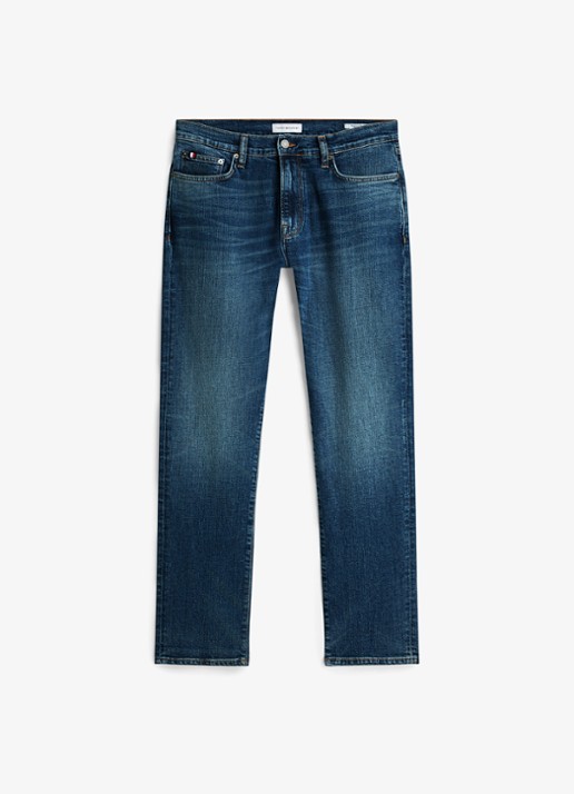 Tommy Hilfiger Denton slim-straight fit jeans met medium wassing - voorkant 10 indigo