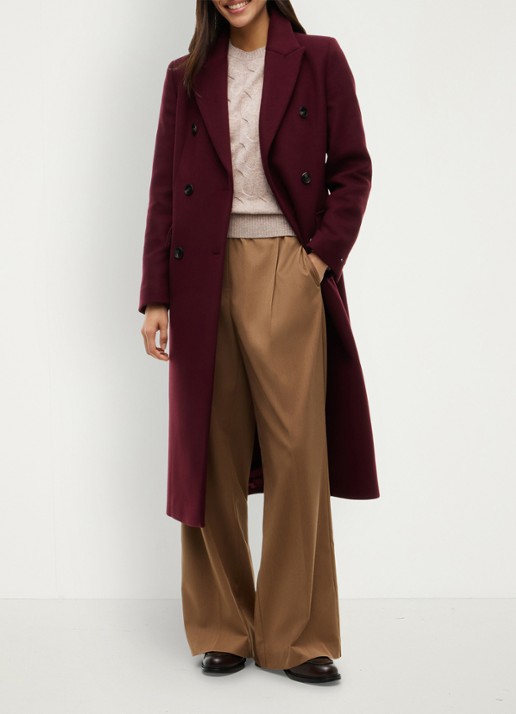 Tommy Hilfiger Double-breasted mantel in wolblend  - voorkant 6 bordeauxrood