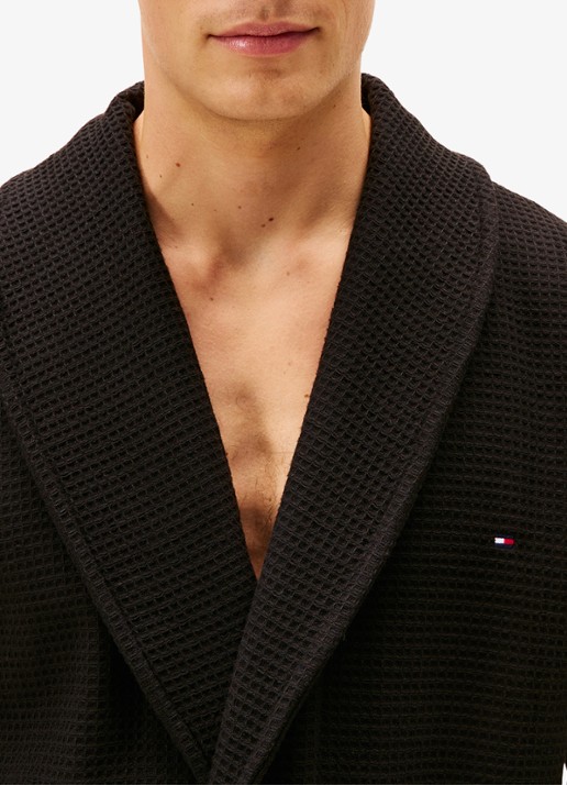 Tommy Hilfiger Essential badjas met structuur - detail zwart