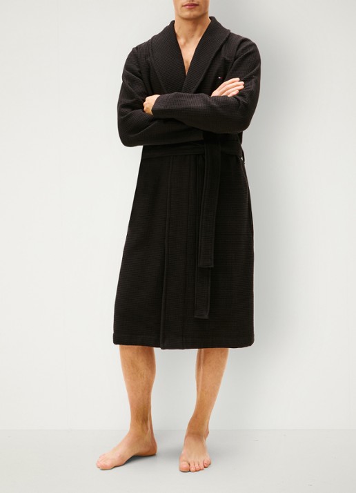 Tommy Hilfiger Essential badjas met structuur - voorkant 5 zwart