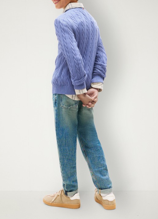 Tommy Hilfiger Essential Cable Knit Jumper - achterkant lichtblauw