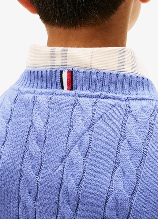 Tommy Hilfiger Essential Cable Knit Jumper - detail 5 lichtblauw