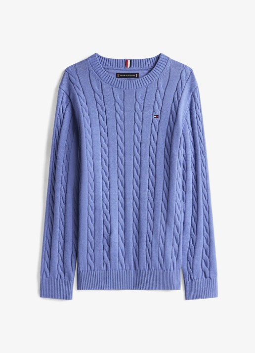 Tommy Hilfiger Essential Cable Knit Jumper - voorkant 2 lichtblauw
