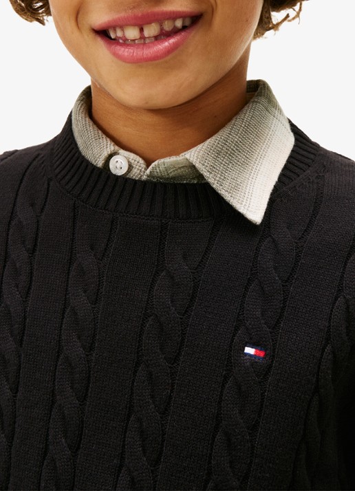 Tommy Hilfiger Essential Cable Knit Jumper - detail 5 zwart