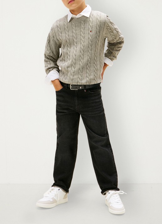 Tommy Hilfiger Essential Cable Knit Jumper - voorkant 4 grijs