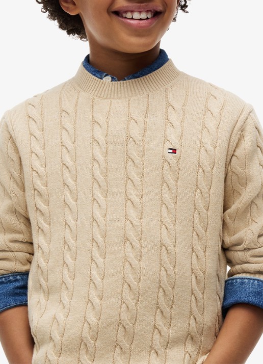 Tommy Hilfiger Essential Cable Knit Jumper - detail 2 gentle gold htr-afo / geel