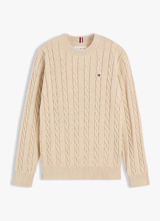 Tommy Hilfiger Essential Cable Knit Jumper - voorkant 4 gentle gold htr-afo / geel