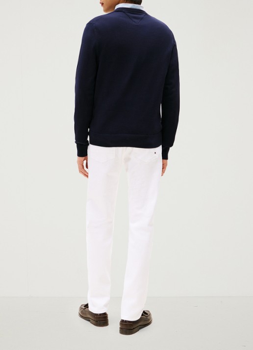 Tommy Hilfiger Essential fijngebreide pullover met logo - achterkant 8 blauw