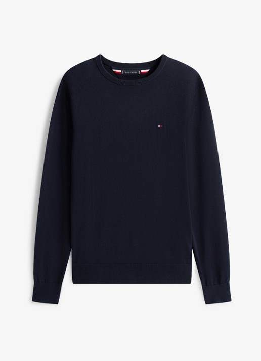Tommy Hilfiger Essential fijngebreide pullover met logo - voorkant blauw