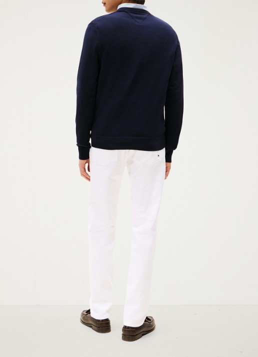 Tommy Hilfiger Essential fijngebreide pullover met logo - achterkant 9 blauw