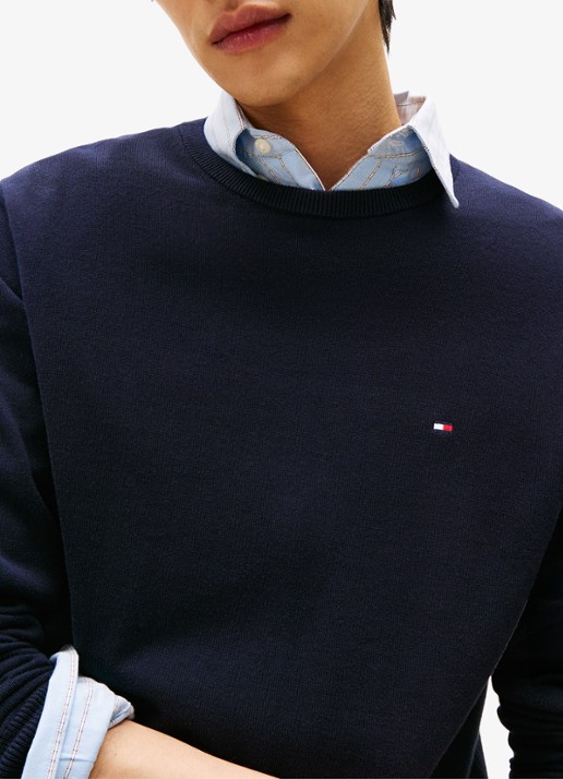 Tommy Hilfiger Essential fijngebreide pullover met logo - detail 7 blauw