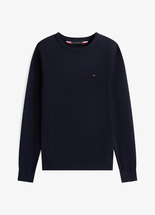 Tommy Hilfiger Essential fijngebreide pullover met logo - voorkant 3 blauw