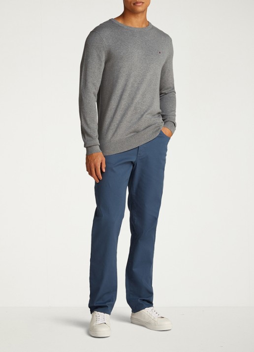 Tommy Hilfiger Essential fijngebreide pullover met logo - voorkant 8 grijsmele