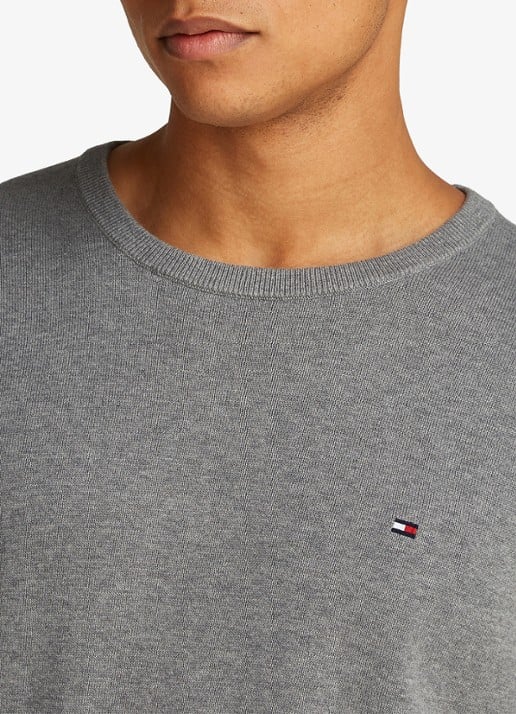 Tommy Hilfiger Essential fijngebreide pullover met logo - detail 4 grijsmele
