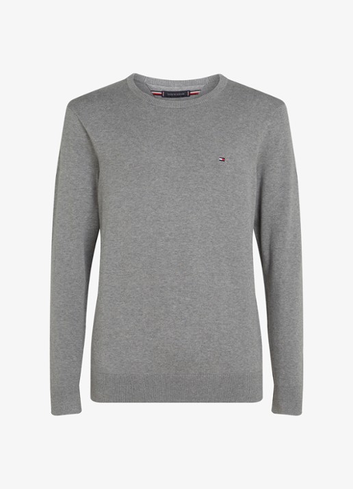 Tommy Hilfiger Essential fijngebreide pullover met logo - voorkant 9 grijsmele