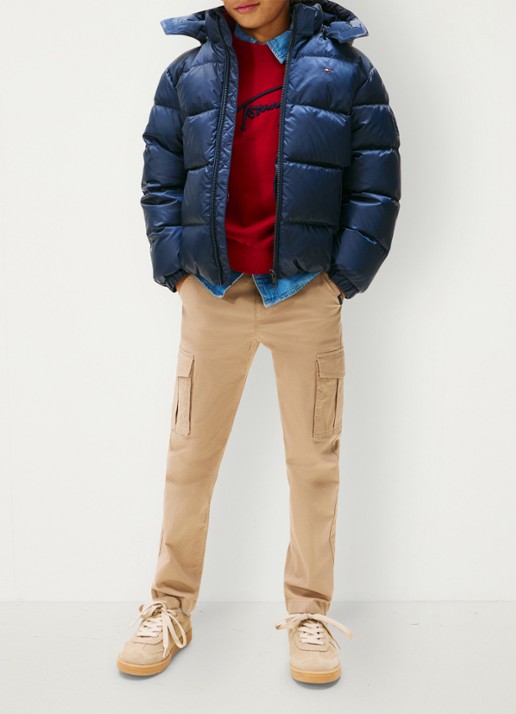 Tommy Hilfiger Essential puffer jas met capuchon - voorkant 2 donkerblauw