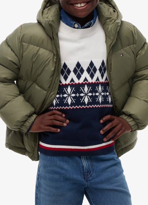 Tommy Hilfiger Essential puffer jas met capuchon - detail 3 ghost fern-pli