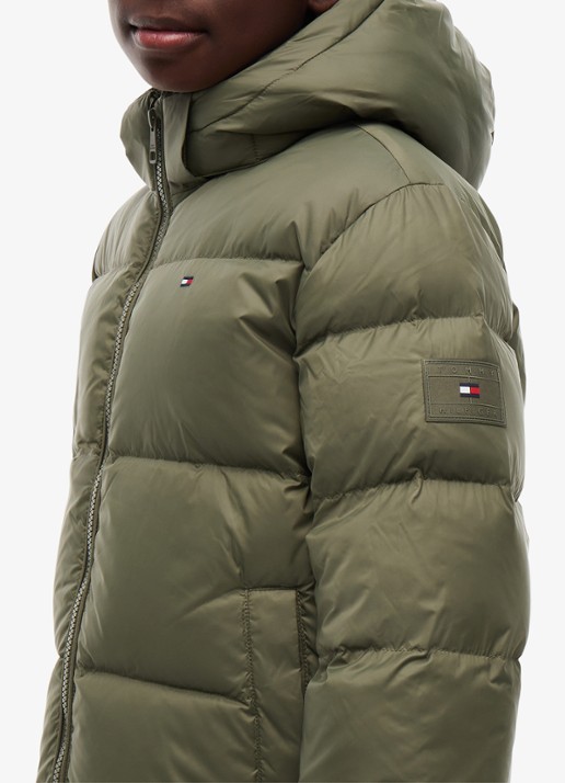 Tommy Hilfiger Essential puffer jas met capuchon - detail 4 ghost fern-pli