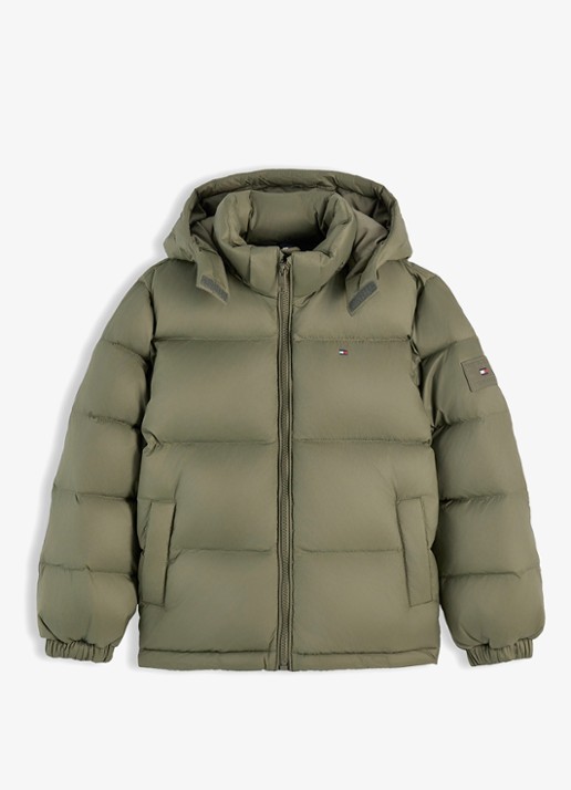 Tommy Hilfiger Essential puffer jas met capuchon - voorkant 7 ghost fern-pli