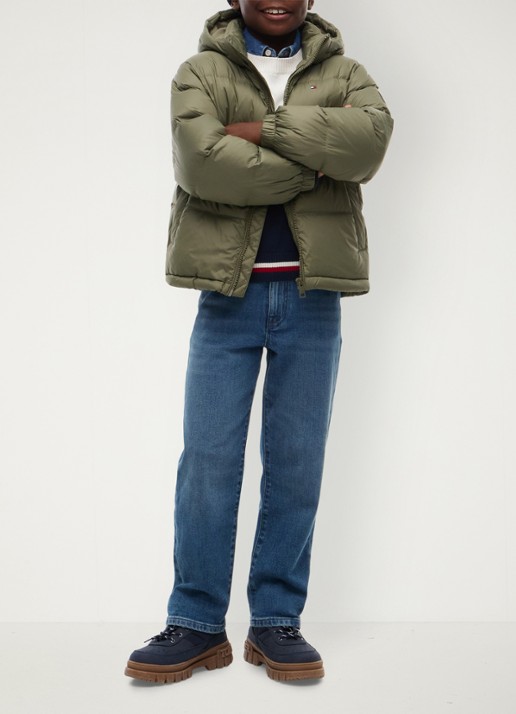 Tommy Hilfiger Essential puffer jas met capuchon - voorkant 8 ghost fern-pli
