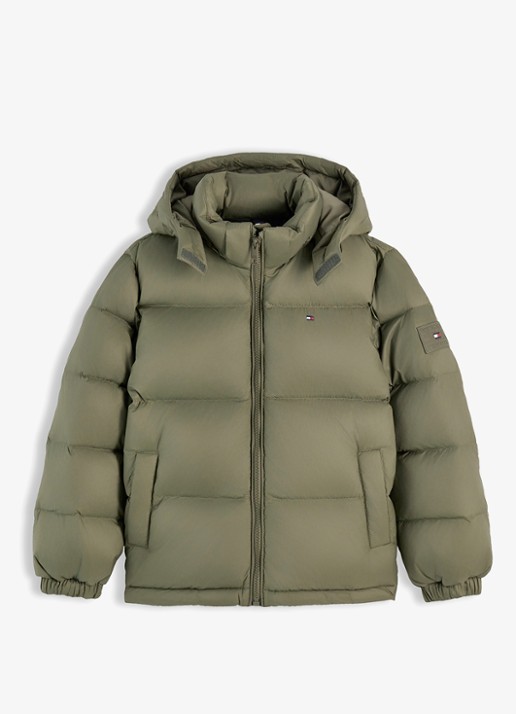 Tommy Hilfiger Essential puffer jas met capuchon - voorkant 9 ghost fern-pli