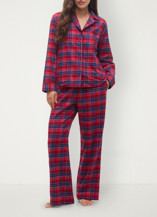 Tommy Hilfiger Essential pyjamaset met ruitdessin  - voorkant 5 rood