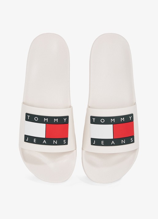 Tommy Hilfiger Essential slipper met logo - detail 4 beige