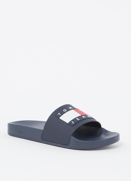 Tommy Hilfiger Essential slipper met logo - voorkant donkerblauw
