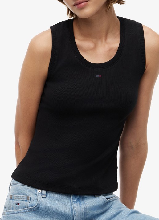 Tommy Hilfiger Essential tanktop met logo - detail 3 zwart