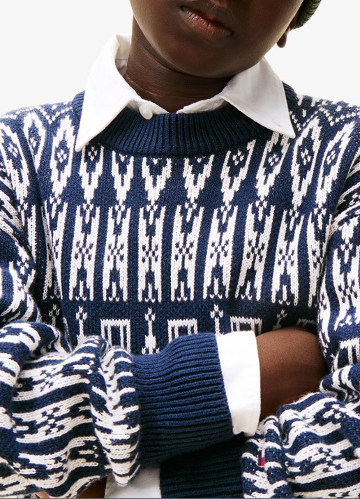 Tommy Hilfiger Fair Isle fijngebreide pullover met ingbreid patroon - detail 5 donkerblauw