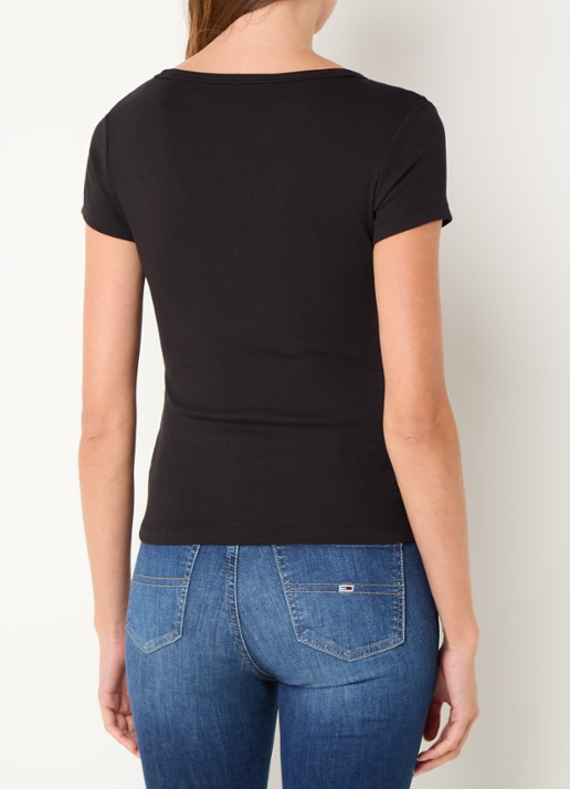 Tommy Hilfiger Fijngebreid T-shirt met logo - achterkant 2 zwart