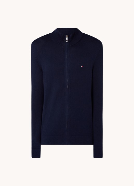 Tommy Hilfiger Fijngebreid vest in kasjmierblend met logoborduring  - voorkant donkerblauw