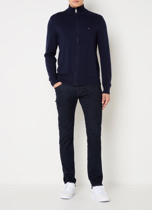 Tommy Hilfiger Fijngebreid vest in kasjmierblend met logoborduring  - voorkant 2 donkerblauw