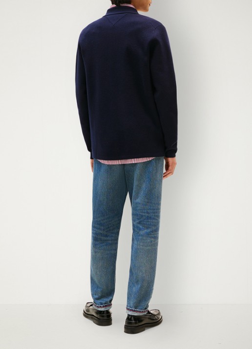 Tommy Hilfiger Fijngebreid vest in wolblend - achterkant blauw