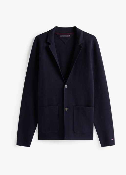 Tommy Hilfiger Fijngebreid vest in wolblend - voorkant 2 blauw