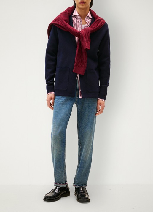 Tommy Hilfiger Fijngebreid vest in wolblend - voorkant 3 blauw
