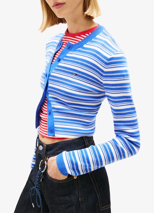 Tommy Hilfiger Fijngebreid vest met streepprint - detail 5 blauw